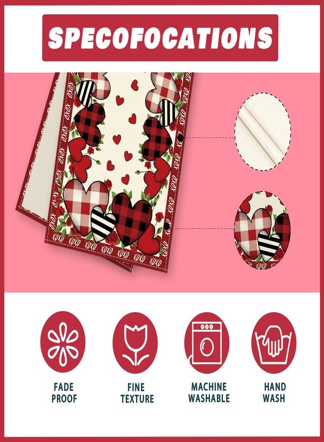 XCHI Buffalo Plaid Love Hearts Roses Flowers Valentine's Day Table Runner Table Decoration for Party Home Kitchen Dining Holiday Decor 13x72 Inch - Image 5