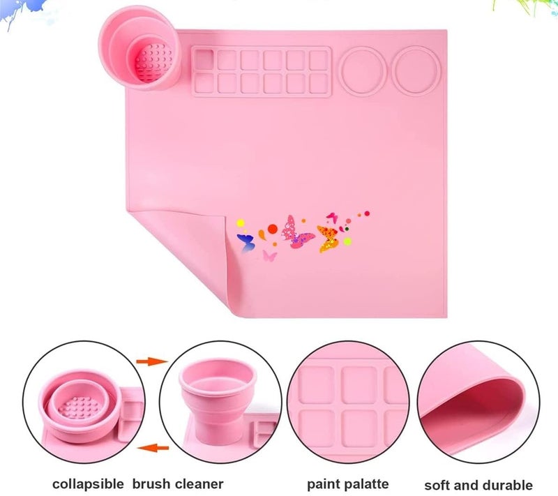 Guellix Silicone Art Mat with Cleaning Cup Multiuse Craft Sheet for Painting Clay Resin Casting Flexible Crafting Mat Children Art Painting Handmade Make Mold DIY Creations |43*38 cm|1 pc|multicolor| - Image 3