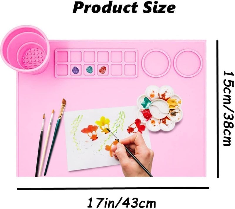 Guellix Silicone Art Mat with Cleaning Cup Multiuse Craft Sheet for Painting Clay Resin Casting Flexible Crafting Mat Children Art Painting Handmade Make Mold DIY Creations |43*38 cm|1 pc|multicolor| - Image 2