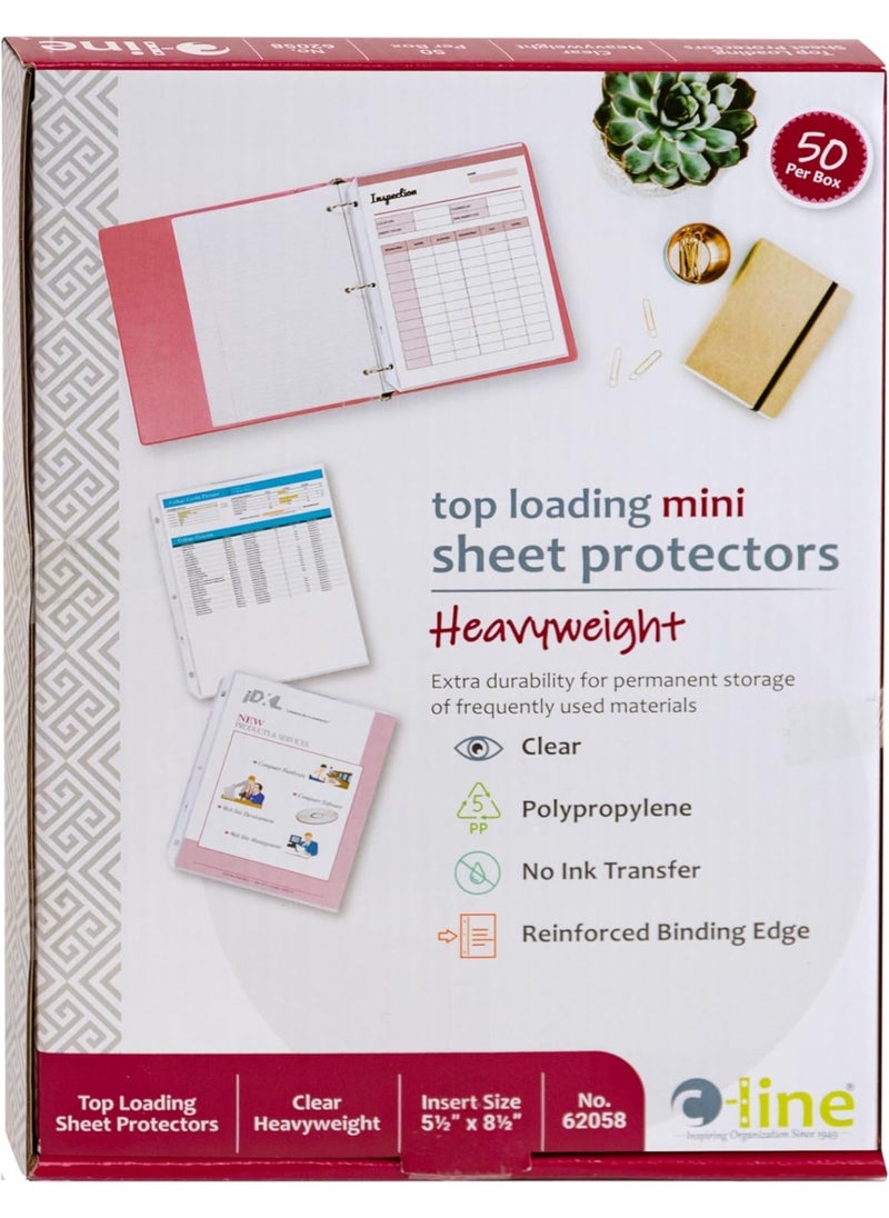 C-Line C-Line Top Loading Heavyweight Poly Sheet Protectors, Clear, Mini Size, 8.5 x 5.5 Inches, 50 per Box (62058)  - Image 3