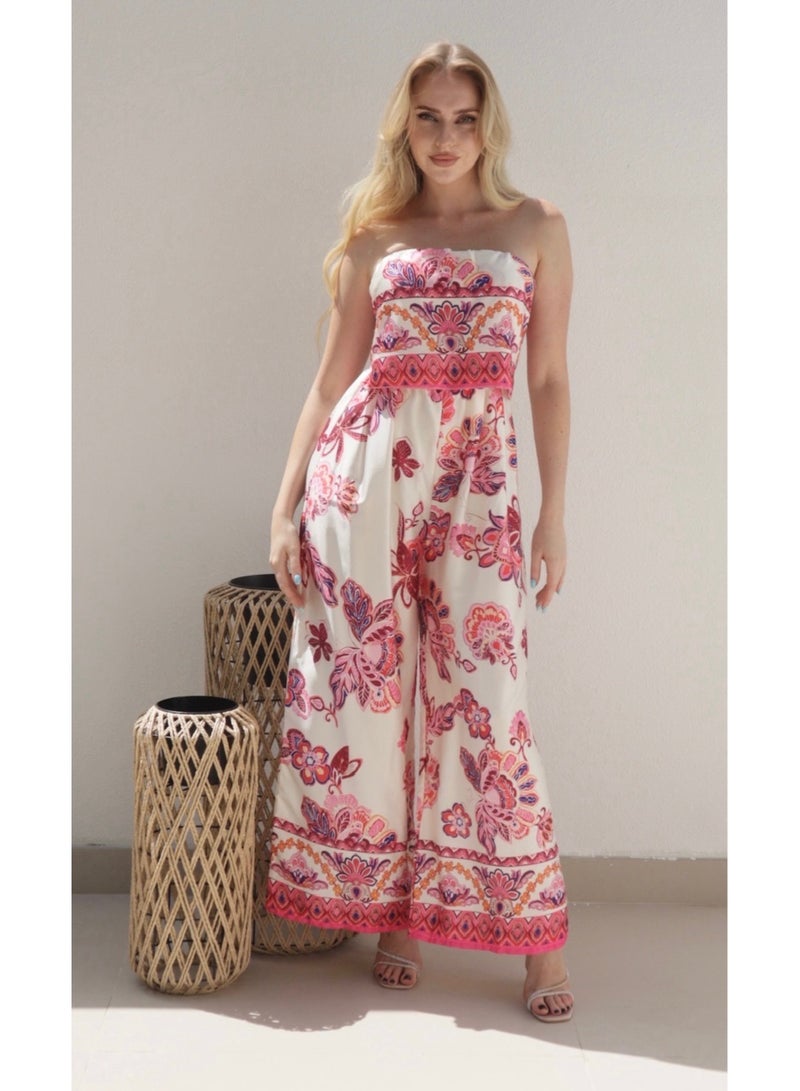 Alorabella Violet Floral Jumpsuit - Cream  - Image 1
