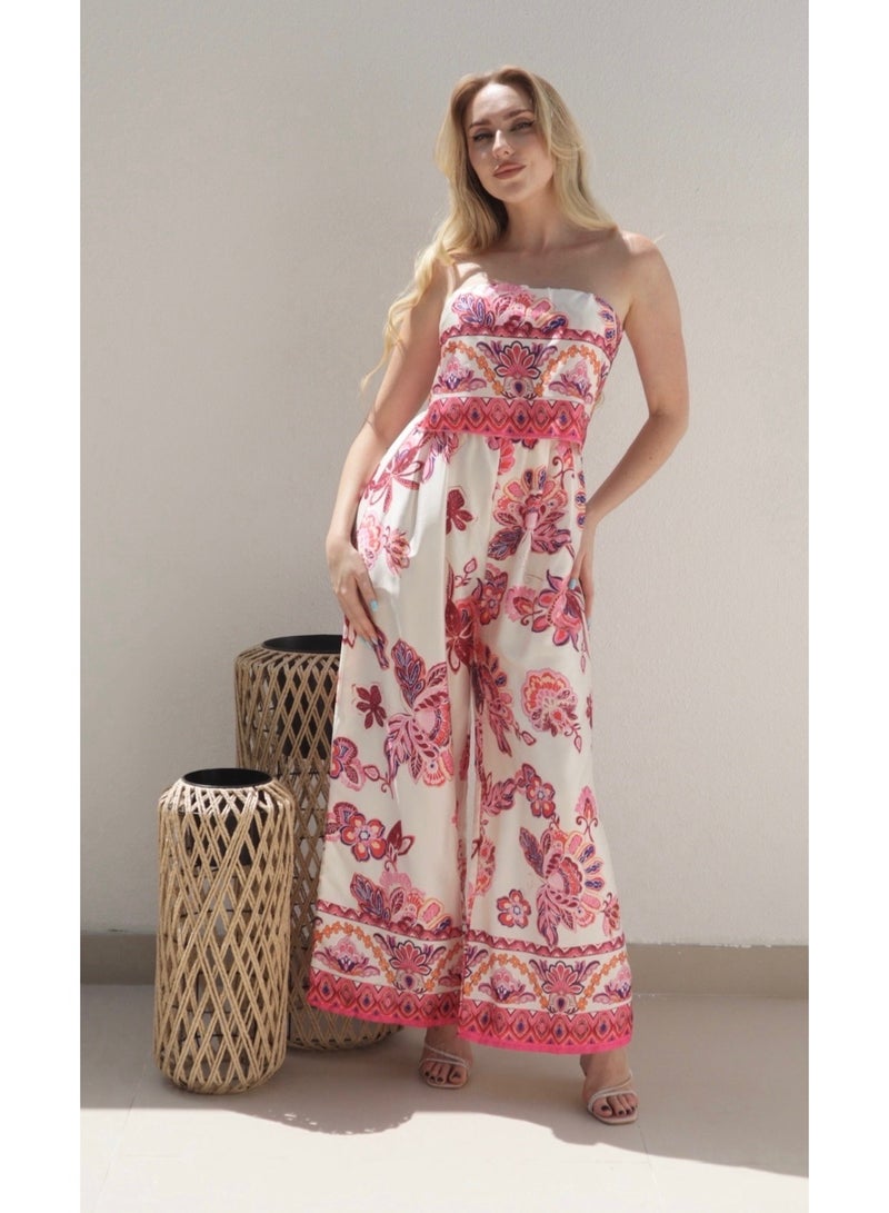 Alorabella Violet Floral Jumpsuit - Cream  - Image 2