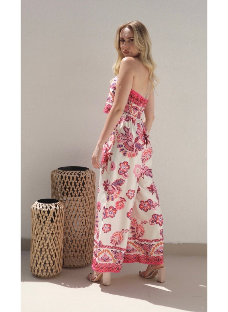 Alorabella Violet Floral Jumpsuit - Cream  - Image 3