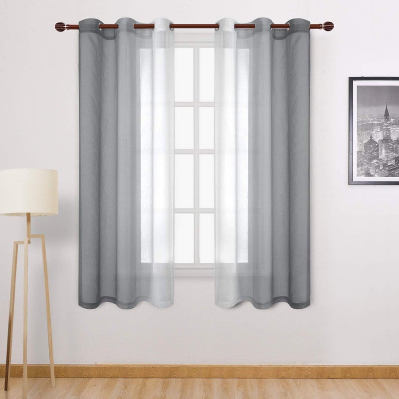 DWCN Grey Ombre Sheer Curtains  Faux Linen Gradient Grommet Top Semi Voile Bedroom and Living Room Curtains Set of 2 Window Curtain Drapes 42 x 63 Inches Length