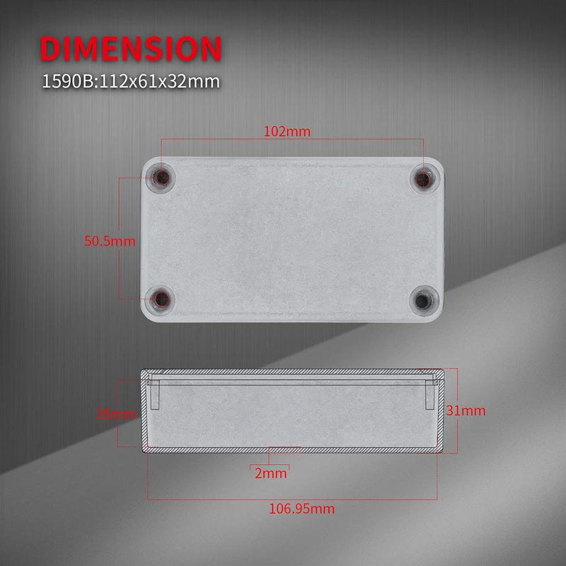 DaierTek 1590B Stomp Box Guitar Pedal Enclosure 112x61x32 MM Aluminum Guitar Pedal Box Diecast Stomp Case Unfinished Toggle Switch - Image 3