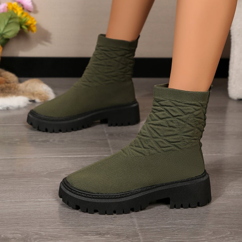 Plus Size Fashion Thick Bottom Elastic Fly Woven Thick Bottom Socks Boots Boots - Image 3