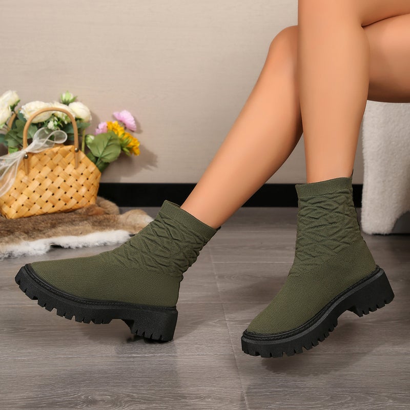 Plus Size Fashion Thick Bottom Elastic Fly Woven Thick Bottom Socks Boots Boots - Image 1
