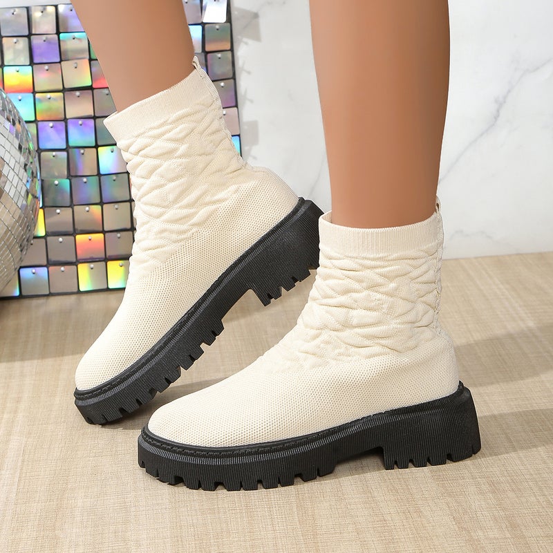 Plus Size Fashion Thick Bottom Elastic Fly Woven Thick Bottom Socks Boots Boots - Image 2