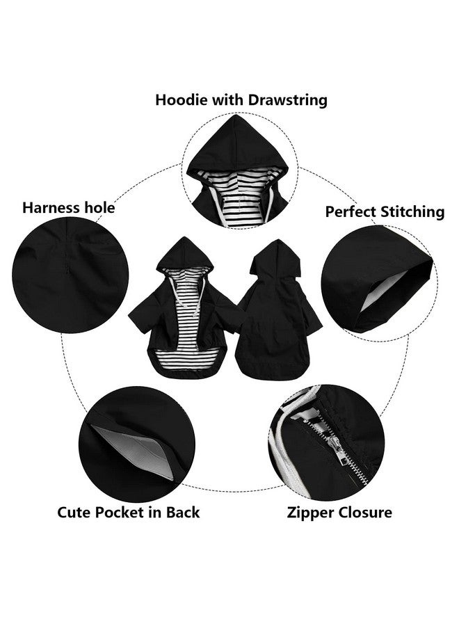 Morezi Dog Raincoat Puppy Rain Jacket With Hood For Small Medium Breeds With Reflective Strap Storage Pocket Harness Hole Black S - Image 3