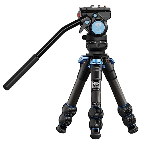 SIRUI AM223L Mini Video Tripod with VA5 Fluid Head Carbon Fiber Travel Tripod with Leveling Base for DSLR Camera Video Camcorder Max Height 175 Load up to 66lbs - Image 1