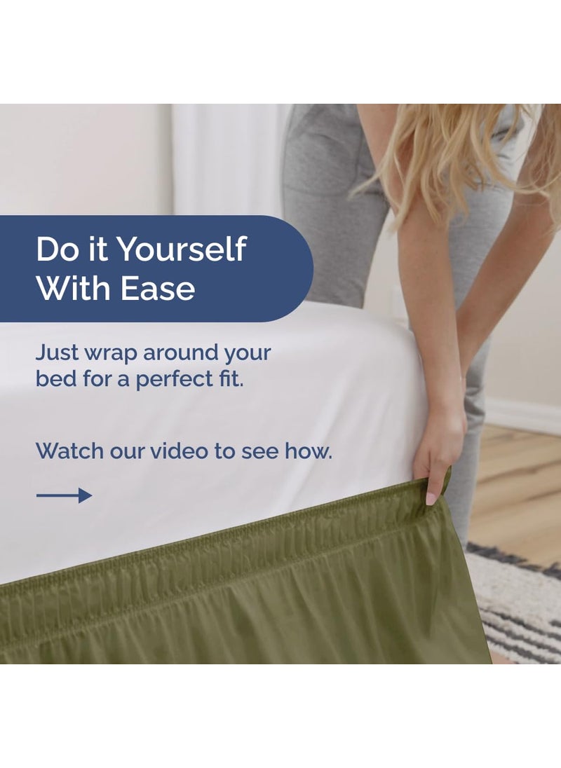 Wrap Around Dust Ruffle Bed Skirt - Sage Green - Made for Full Size Beds with 15 in. Drop - Easy Fit Elastic Strap - Pleated Bedskirt with Brushed Fabric - Wrinkle Free  Machine Wash - by CGK Linens