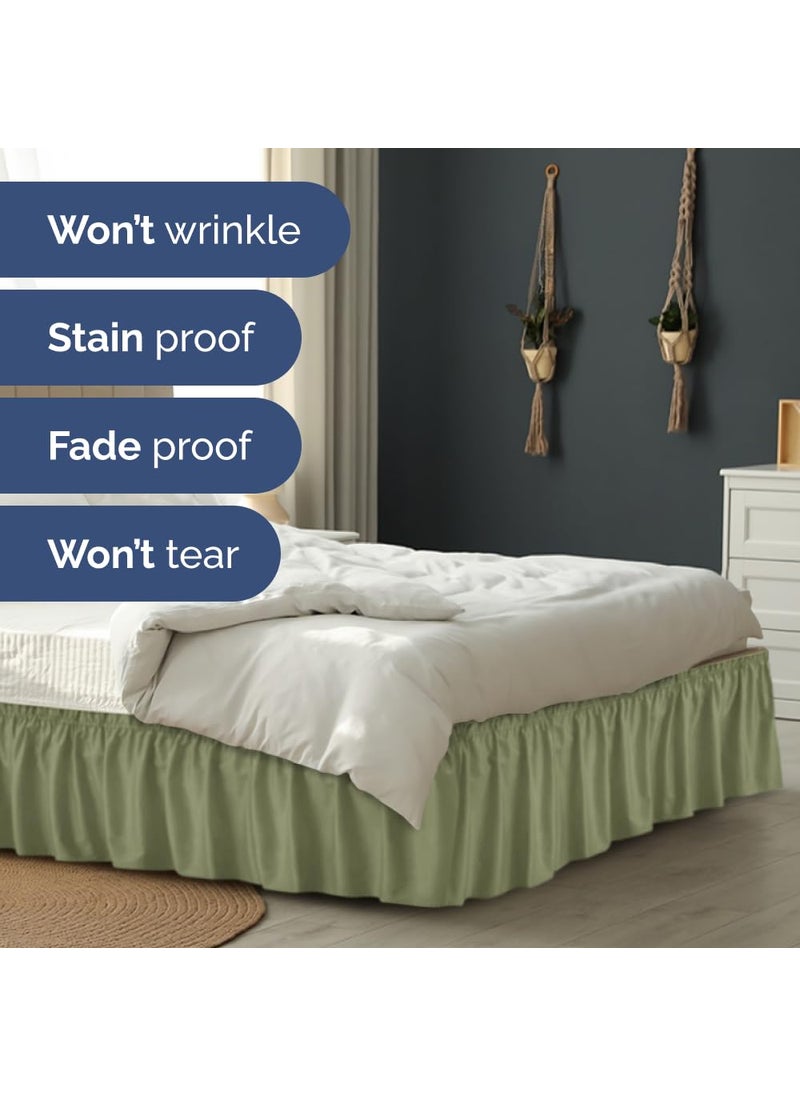Wrap Around Dust Ruffle Bed Skirt - Sage Green - Made for Full Size Beds with 15 in. Drop - Easy Fit Elastic Strap - Pleated Bedskirt with Brushed Fabric - Wrinkle Free  Machine Wash - by CGK Linens