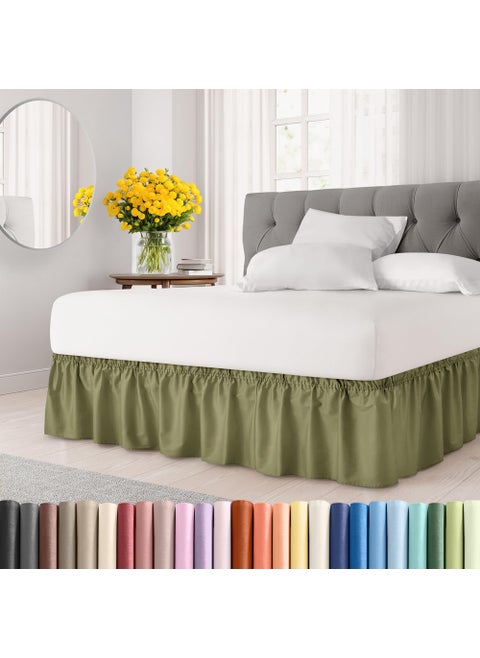 Wrap Around Dust Ruffle Bed Skirt - Sage Green - Made for Full Size Beds with 15 in. Drop - Easy Fit Elastic Strap - Pleated Bedskirt with Brushed Fabric - Wrinkle Free  Machine Wash - by CGK Linens