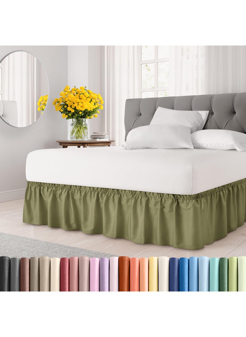 Wrap Around Dust Ruffle Bed Skirt - Sage Green - Made for Full Size Beds with 15 in. Drop - Easy Fit Elastic Strap - Pleated Bedskirt with Brushed Fabric - Wrinkle Free  Machine Wash - by CGK Linens