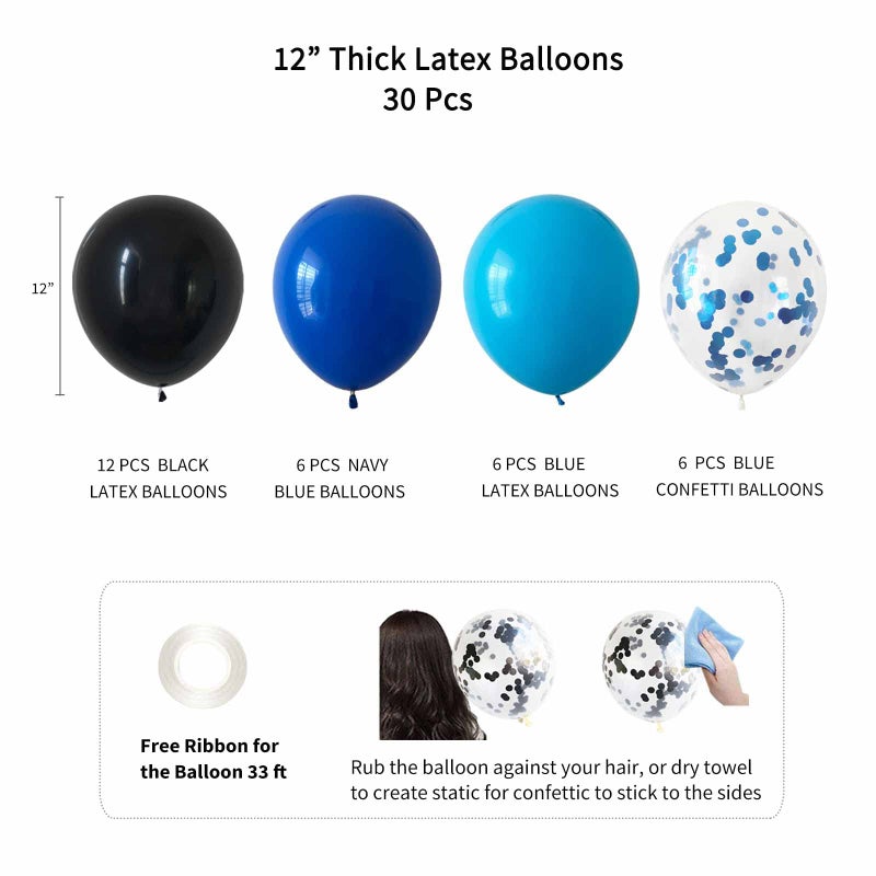ANSOMO Blue and Black Happy Birthday Party Decorations for Boys Men Banner Balloons Navy Royal Light Blue Pom Poms Foil Curtain DÃ©cor Supplies 13th 16th 18th 20th 30th 40th 50th 60th 70th 80th - Image 4