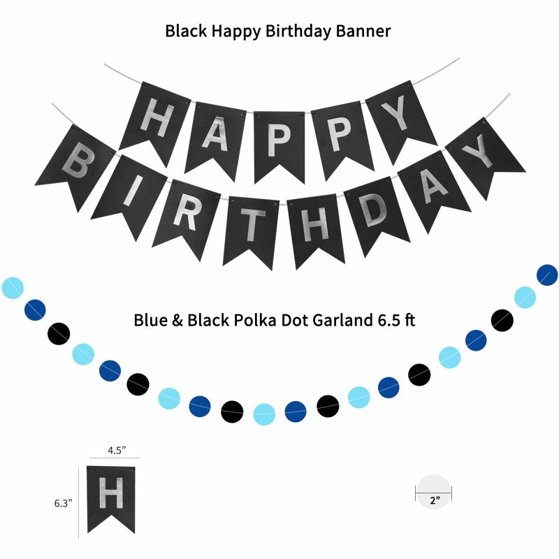 ANSOMO Blue and Black Happy Birthday Party Decorations for Boys Men Banner Balloons Navy Royal Light Blue Pom Poms Foil Curtain DÃ©cor Supplies 13th 16th 18th 20th 30th 40th 50th 60th 70th 80th - Image 3