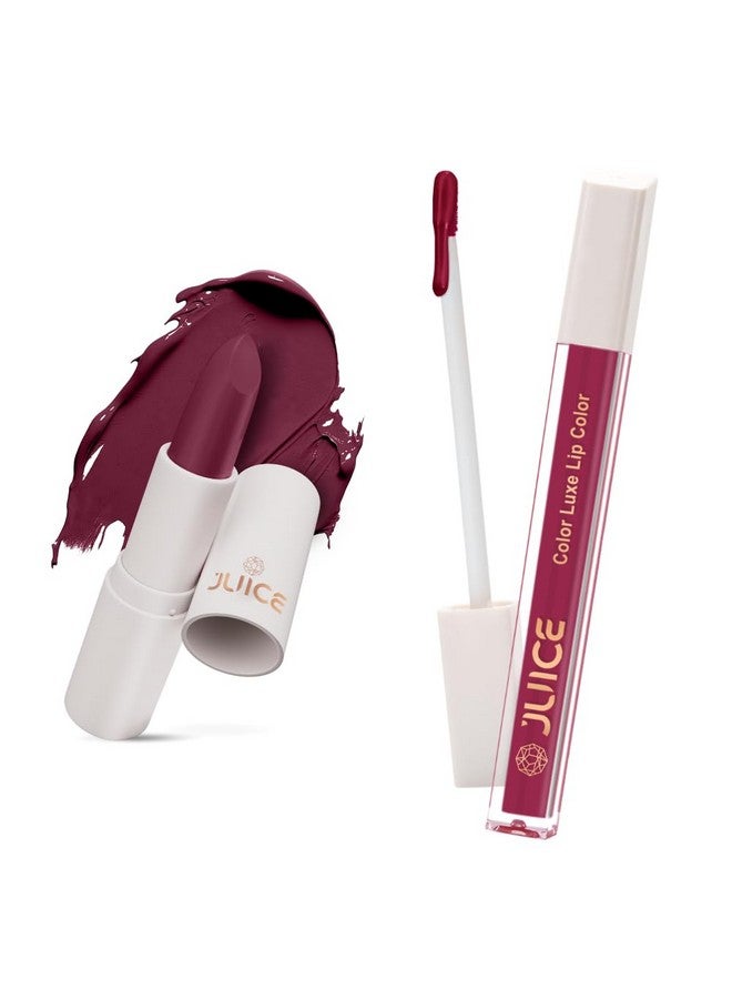 Juice Festive Maroon - M14 Kiss Sensation Lipstick & Plum Tart - M14 Color Luxe Liquid Lipstick with Goodness of Bio Retinol, & SPF 15 UV Protection - Image 1