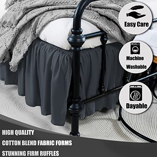 TSUTOMI Black Bed Skirt Full Size Ruffled Bed Skirt with Split Corners, Full Bed Skirt 14 Inch Drop, Full Size Bed Skirt Black for Ruffled Bed Skirt with Split Corners, Bed Skirt Full Size - Image 2