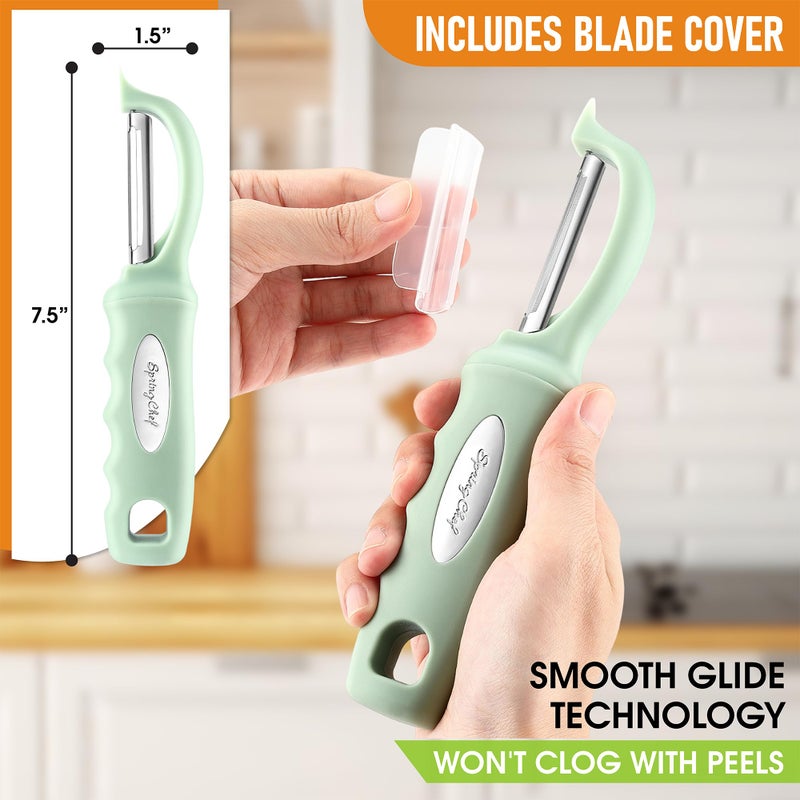 Spring Chef Premium Swivel Vegetable Peeler, Comfortable Handle and Ultra Sharp Stainless Steel Blades - Perfect Kitchen Peeler For Veggie, Fruit, Potato, Carrot, Apple - Pistachio - Image 3