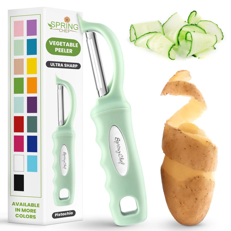 Spring Chef Premium Swivel Vegetable Peeler, Comfortable Handle and Ultra Sharp Stainless Steel Blades - Perfect Kitchen Peeler For Veggie, Fruit, Potato, Carrot, Apple - Pistachio - Image 1