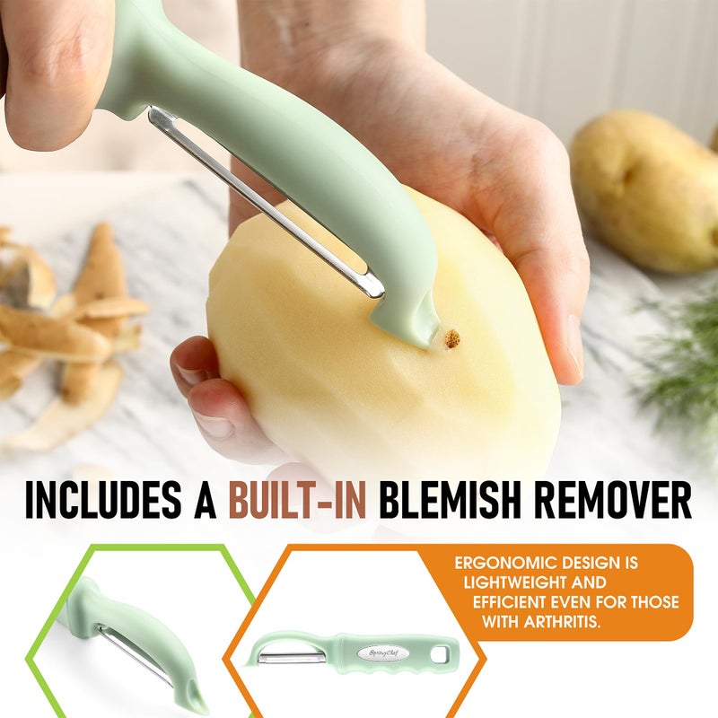 Spring Chef Premium Swivel Vegetable Peeler, Comfortable Handle and Ultra Sharp Stainless Steel Blades - Perfect Kitchen Peeler For Veggie, Fruit, Potato, Carrot, Apple - Pistachio - Image 5