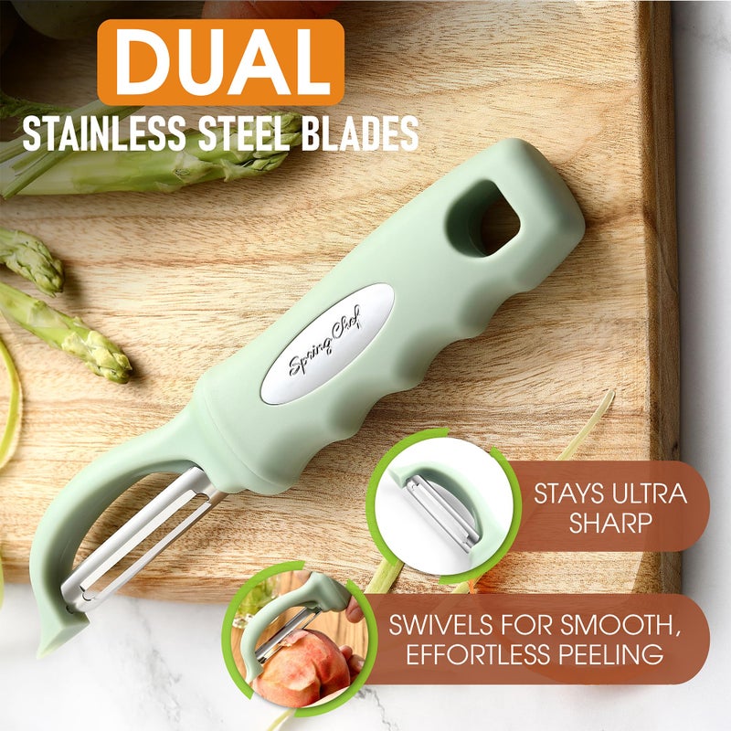 Spring Chef Premium Swivel Vegetable Peeler, Comfortable Handle and Ultra Sharp Stainless Steel Blades - Perfect Kitchen Peeler For Veggie, Fruit, Potato, Carrot, Apple - Pistachio - Image 2