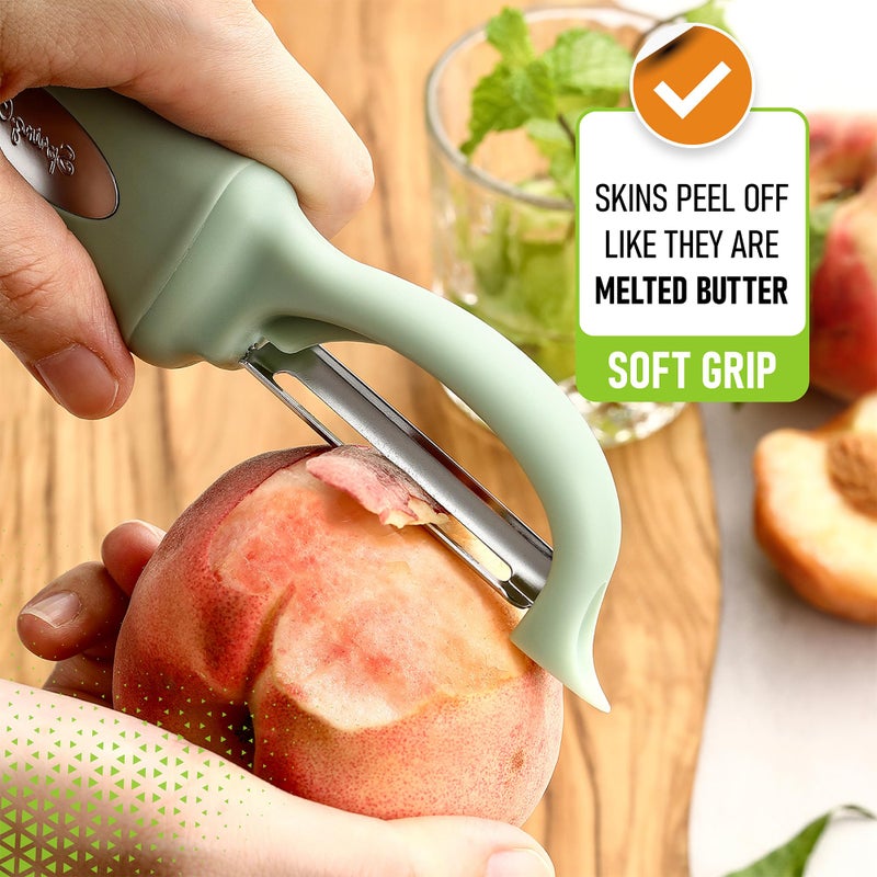 Spring Chef Premium Swivel Vegetable Peeler, Comfortable Handle and Ultra Sharp Stainless Steel Blades - Perfect Kitchen Peeler For Veggie, Fruit, Potato, Carrot, Apple - Pistachio - Image 4