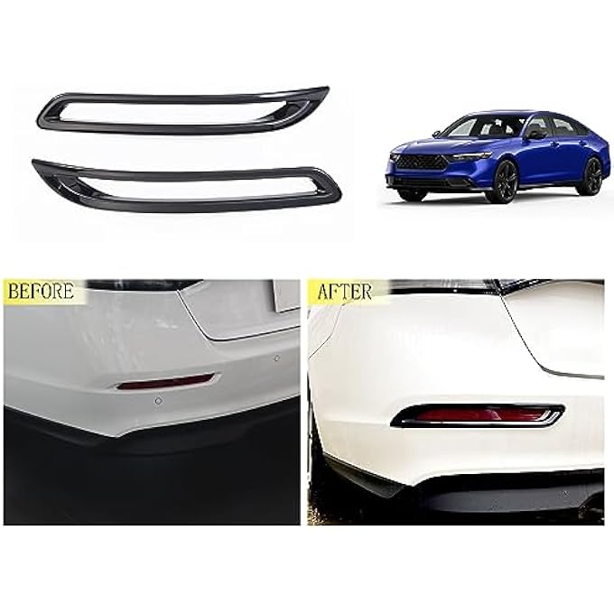 ريحني ملحقات السيارة المتوافقة مع هوندا أكورد 2023 2024 غطاء مصباح الضباب الخلفي وحافة واقية خارجية من التشكيل ABS 2 قطعتين بأسلوب أسود لامع - Image 2