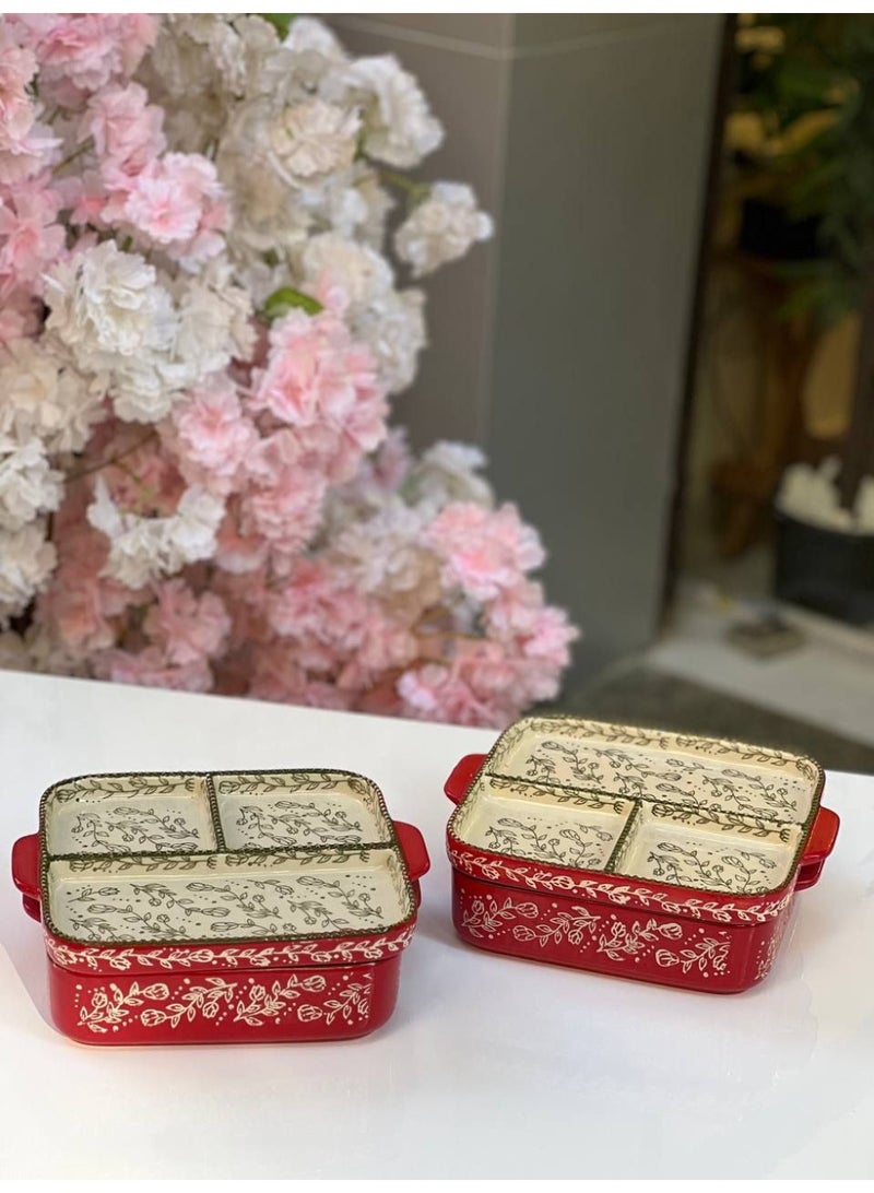 Heat-resistant porcelain casserole set, 2 tiers, divided into 3 compartments, 20 cm - Image 1