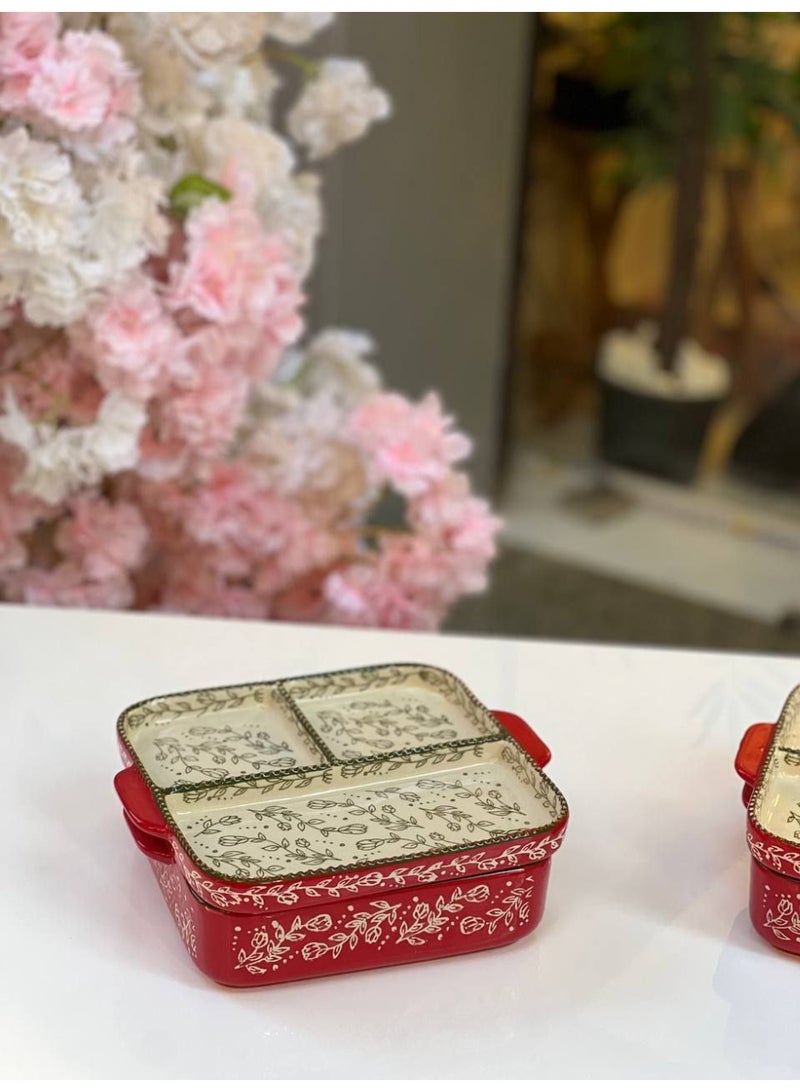 Heat-resistant porcelain casserole set, 2 tiers, divided into 3 compartments, 20 cm - Image 3