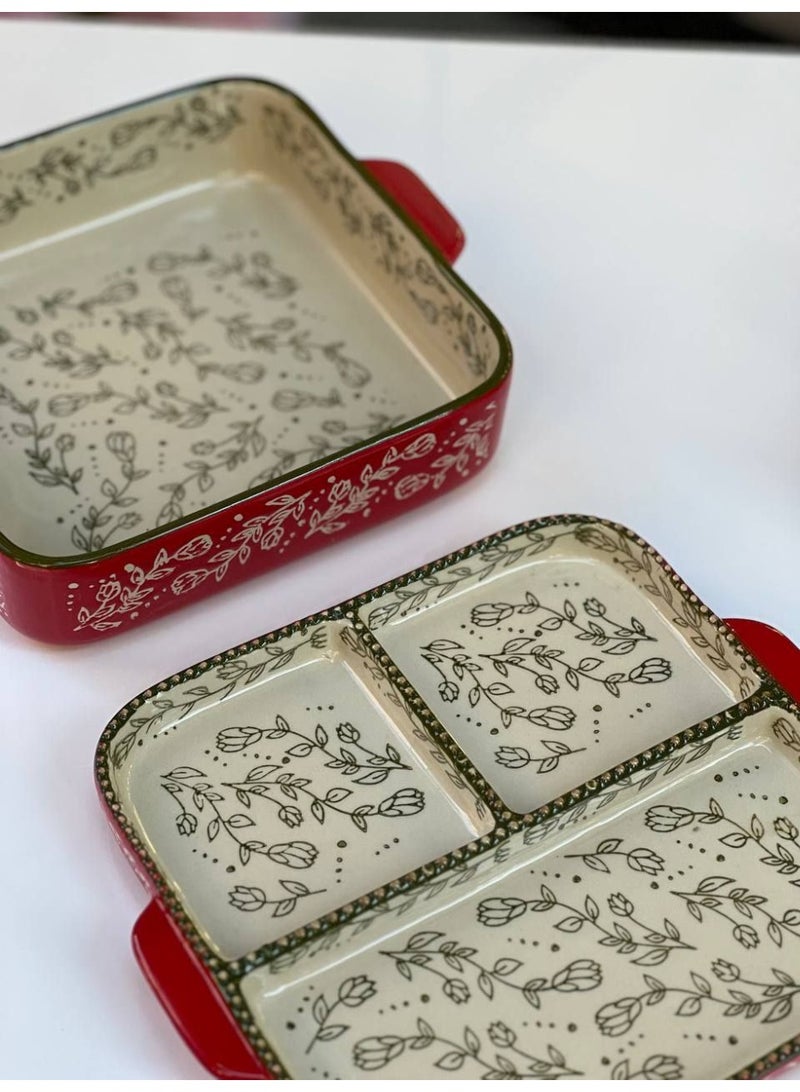 Heat-resistant porcelain casserole set, 2 tiers, divided into 3 compartments, 20 cm - Image 2