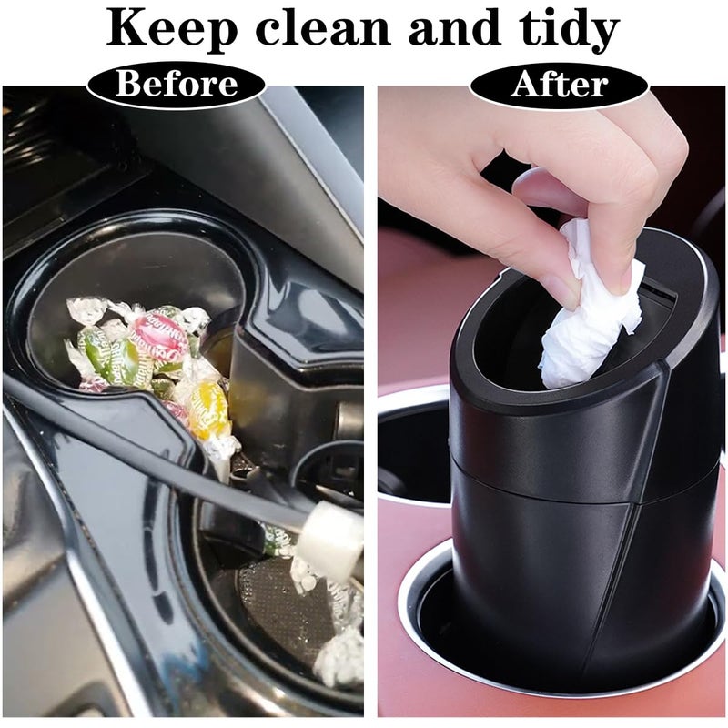 SGLRT Car Trash Can Bin with Lid - Car Garbage Can Cup Holder - Black Mini Leakproof Vehicle Trash Garbage Can Bin with 20pcs Trash Bags-Car Organizers and Storage for Front Back Seat Accessories - Image 2