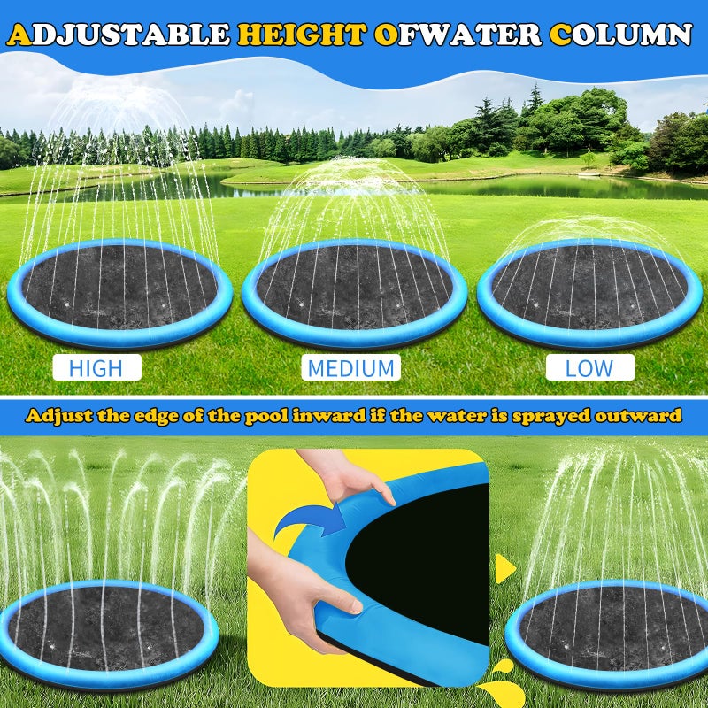 CACSPS 67 inch Non-Slip Splash Pad for Kids and Dog, Thicken Sprinkler Pool Summer Outdoor Water Toys, Extra Large Backyard Wading Pool for Children Boys & Girls or Pet Dog (Blue) - Image 5