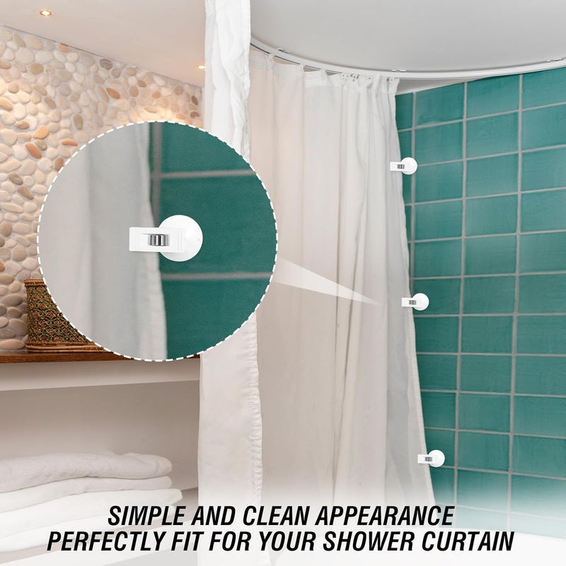 Aster 6Pcs Shower Curtain Clips with Suction Cup, Multiple Purpose Round Suction Cup Bathroom Clips with Water Guard, Windproof Splash Guard, Shower Curtain Holders for Inside Shower - Image 3