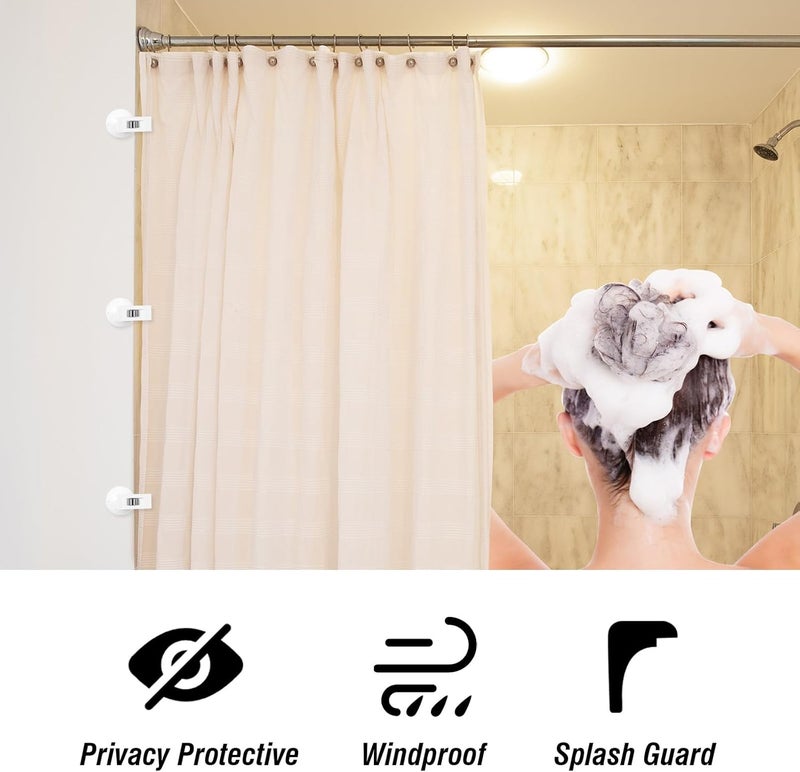 Aster 6Pcs Shower Curtain Clips with Suction Cup, Multiple Purpose Round Suction Cup Bathroom Clips with Water Guard, Windproof Splash Guard, Shower Curtain Holders for Inside Shower - Image 5