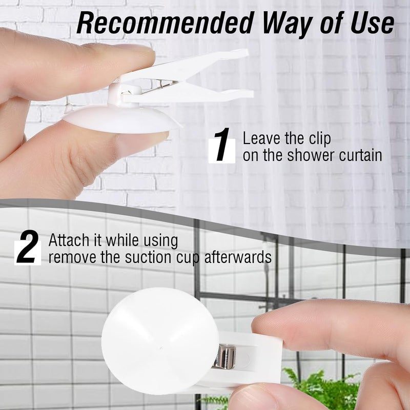 Aster 6Pcs Shower Curtain Clips with Suction Cup, Multiple Purpose Round Suction Cup Bathroom Clips with Water Guard, Windproof Splash Guard, Shower Curtain Holders for Inside Shower - Image 4