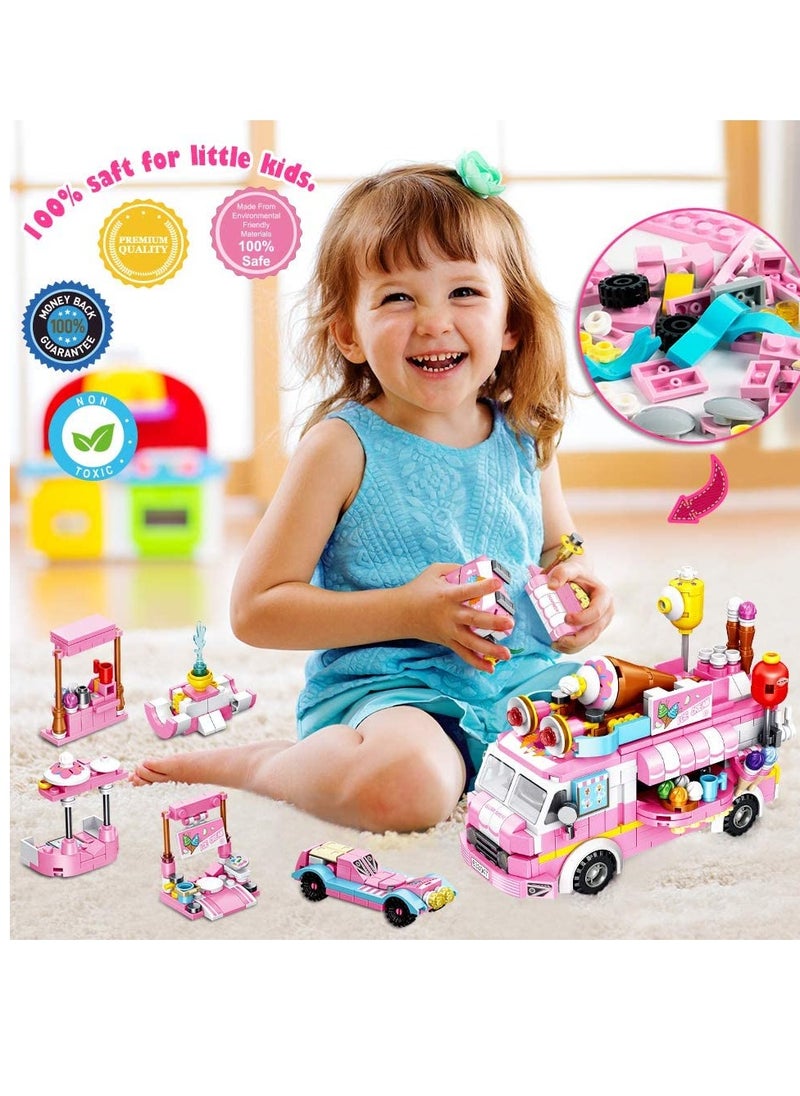 SYOSI - Girls Building Blocks Toys, 553 PCS Ice Cream Trucks Toys for 6 Year Old Kids, 25 Models Food Cars Construction Building Block Kits, Educational Toys Gifts for Age 6 12 + Year Old Kids - Image 1