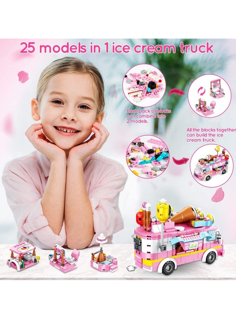 SYOSI - Girls Building Blocks Toys, 553 PCS Ice Cream Trucks Toys for 6 Year Old Kids, 25 Models Food Cars Construction Building Block Kits, Educational Toys Gifts for Age 6 12 + Year Old Kids - Image 1