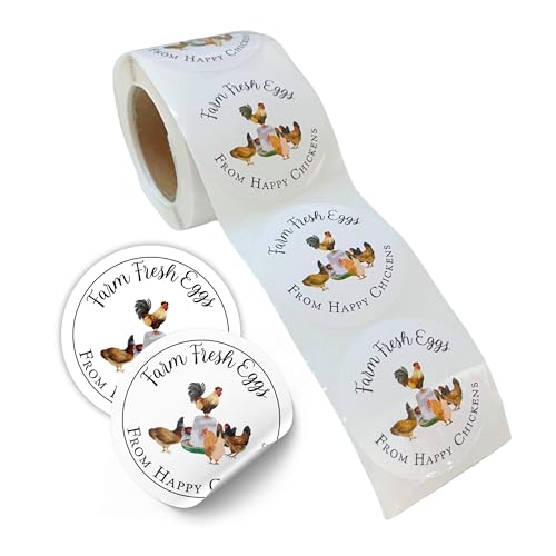 Lashicorn Farm Fresh Eggs from Happy Chickens Stickers | 250 pcs roll | 2” Coop Feeder Egg Handling Instructions Carton to Sell Labels with Collected Date How to Handle Eggs Bulk - Image 1
