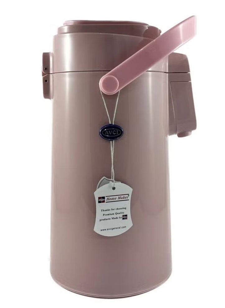 Homemaker Premium Tea & Coffee Vacuum Flask with Pump (2.2L, Pink) – Insulated Double Wall Glass, Excellent Heat Retention, and Comfortable Carry Handle. 