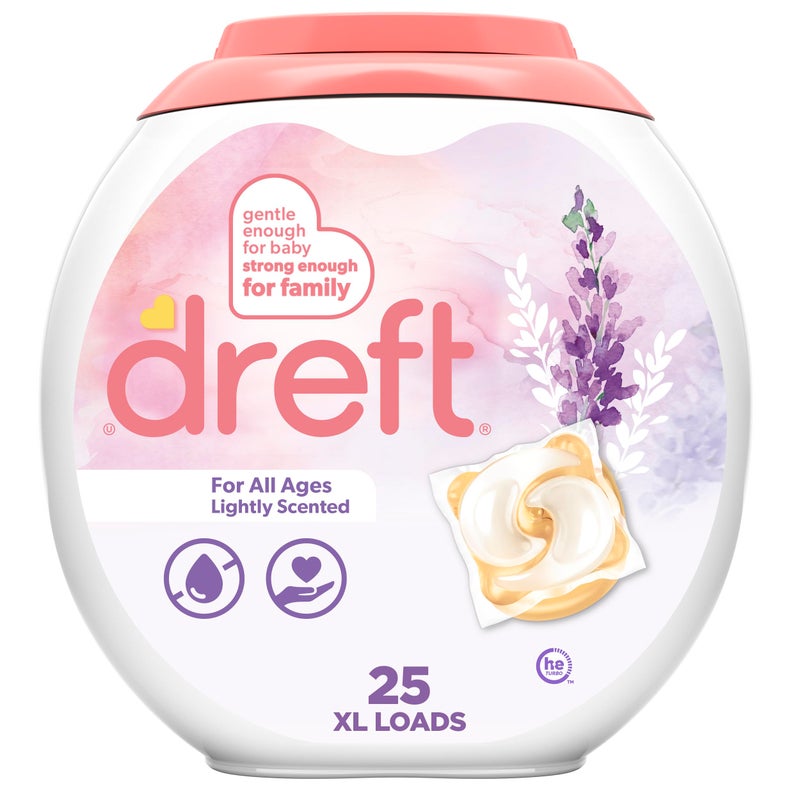 Dreft Laundry Detergent Pacs HE Compatible Lightly Scented Lavender 25 Count