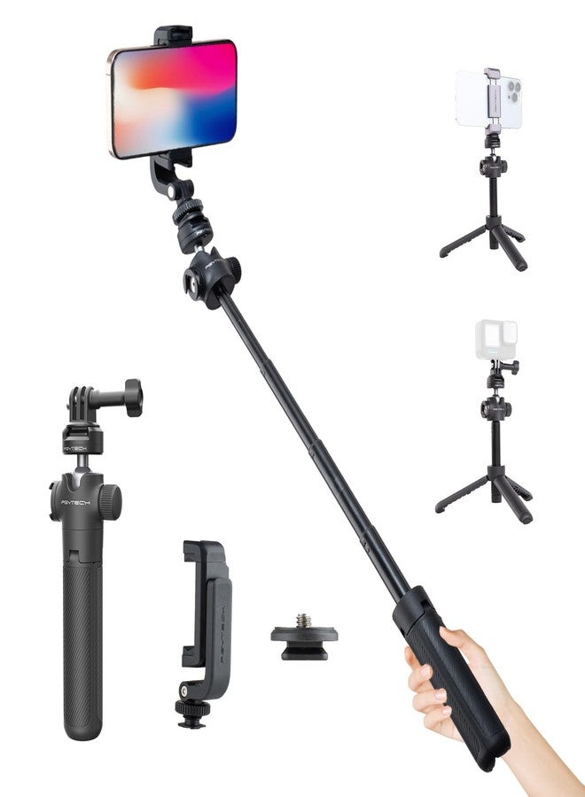 PGYTECH CapLock Extension Pole Mini Tripod with Phone Clip for DJI OSMO Action 5 Pro/4/3, Selfie Stick Rod for Gopro Hero/OSMO Pocket/Insta360, XiaoYi, Feiyu Action Cameras with 1/4"-20 Thread Adapter - Image 1