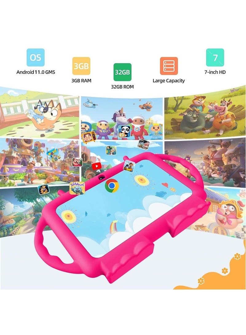 Kids Tablet, 7-inch Android 11 Tablet for Kids, 2GB + 32GB, Toddler Tablet with Bluetooth, WiFi, Parental Control, Dual Camera, GMS, Shockproof Case, Kids App Pre-Installed (Pink) - Image 2