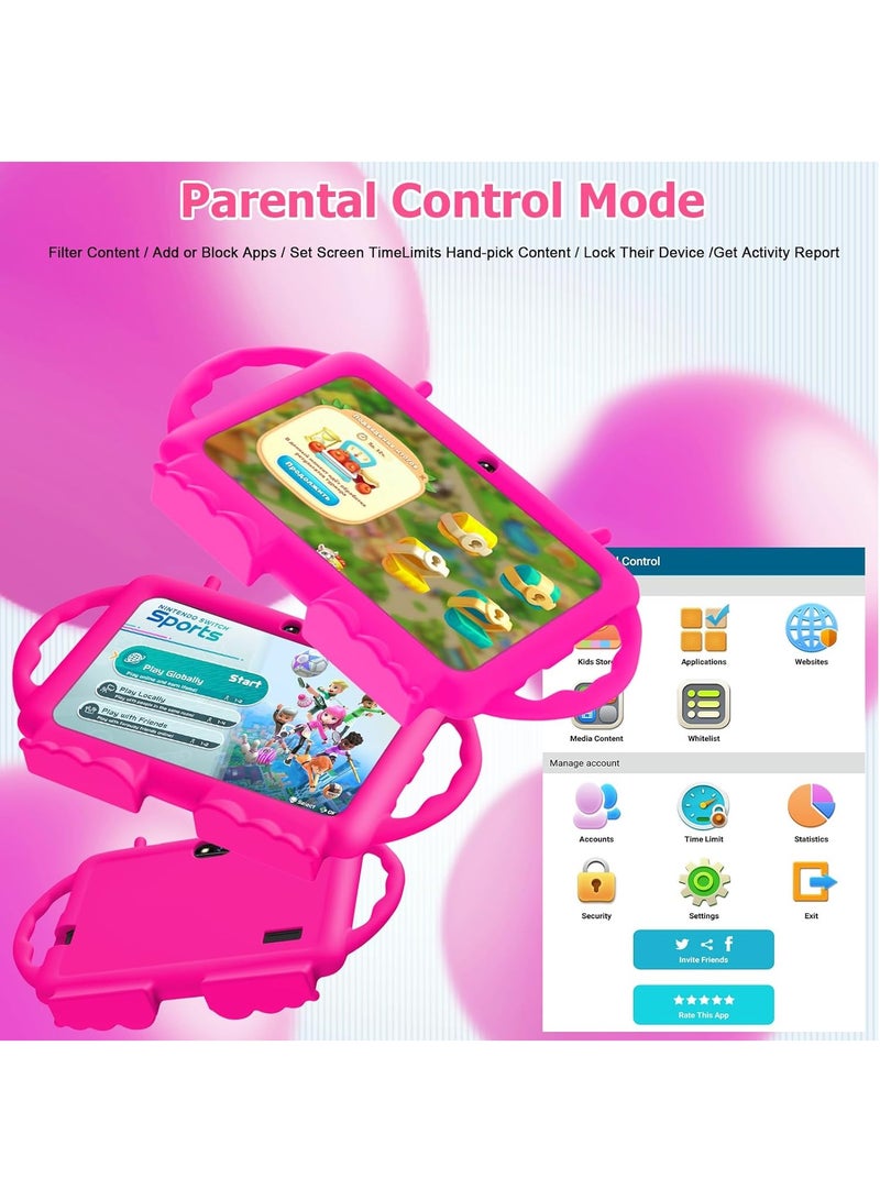 Kids Tablet, 7-inch Android 11 Tablet for Kids, 2GB + 32GB, Toddler Tablet with Bluetooth, WiFi, Parental Control, Dual Camera, GMS, Shockproof Case, Kids App Pre-Installed (Pink) - Image 4