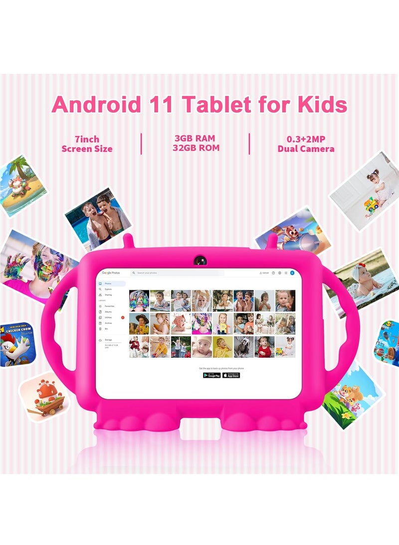 Kids Tablet, 7-inch Android 11 Tablet for Kids, 2GB + 32GB, Toddler Tablet with Bluetooth, WiFi, Parental Control, Dual Camera, GMS, Shockproof Case, Kids App Pre-Installed (Pink) - Image 3