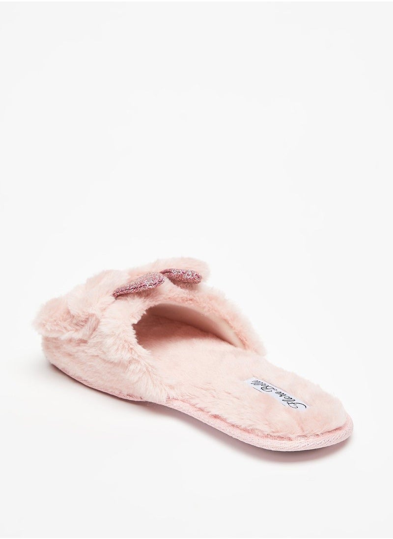 Flora Bella - Embellished Plush Slip On Bedroom Slides with Ear Appliques - Image 1