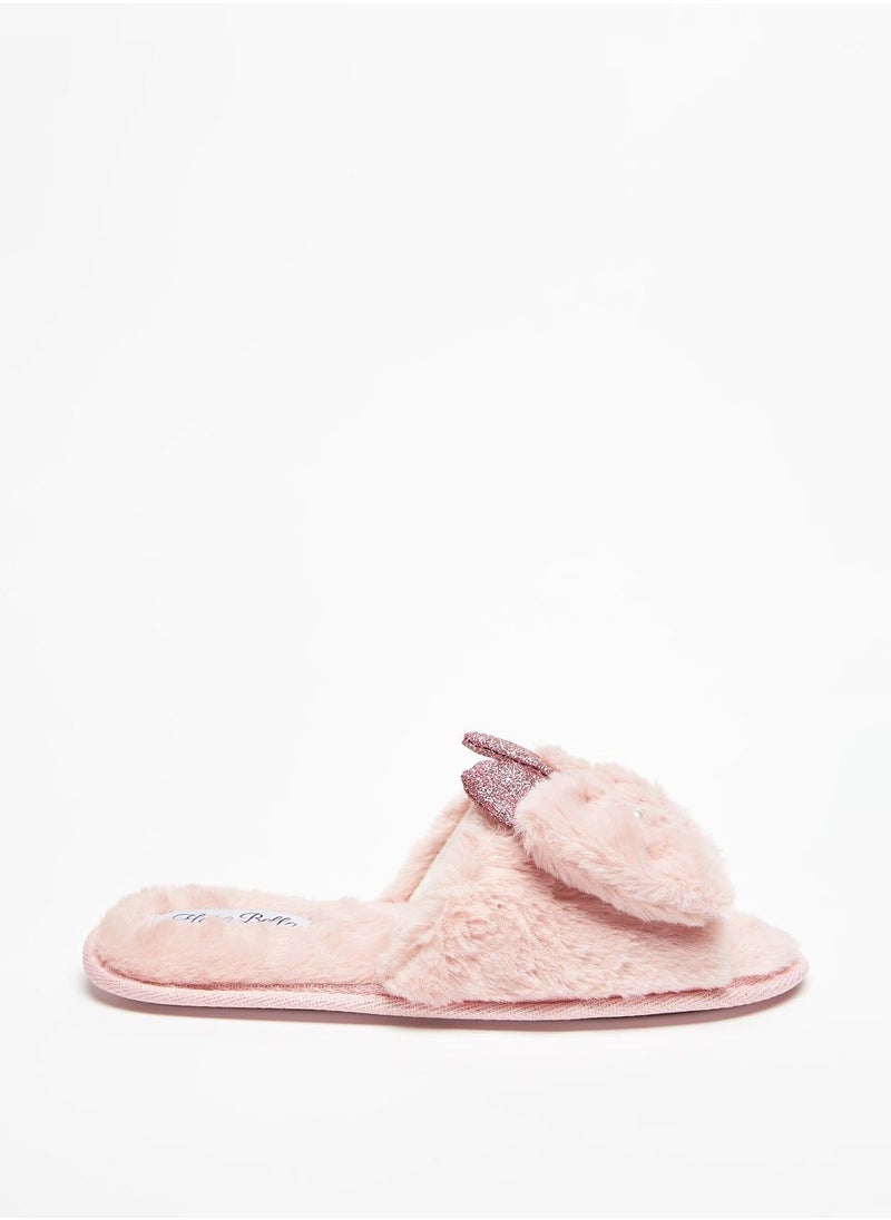 Flora Bella - Embellished Plush Slip On Bedroom Slides with Ear Appliques - Image 1