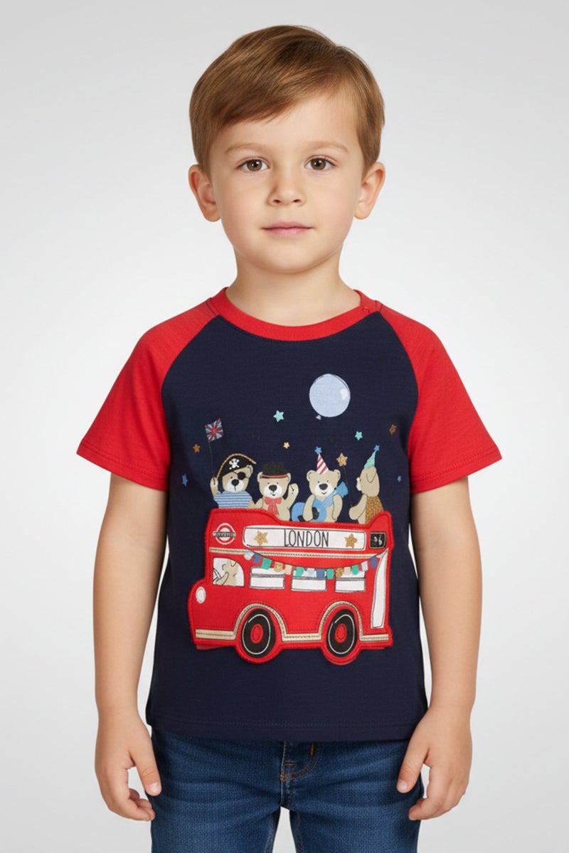 Hamleys Toddlers Boy Crew Neck Short Sleeve Graphic Print T-Shirt, Navy - Image 1