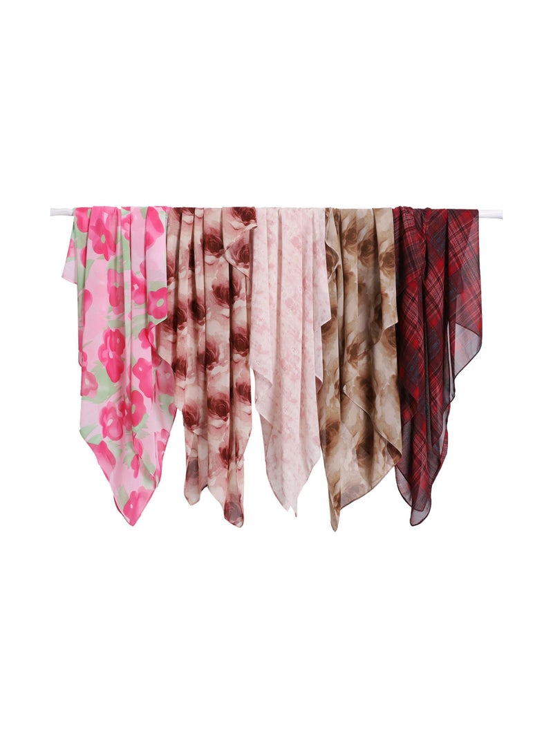 KUYING New Art Plaid Scarf Printed Pearl Chiffon Small Square Scarf Shawl Fragmented Flower Vintage Scarf Headband  - Image 2