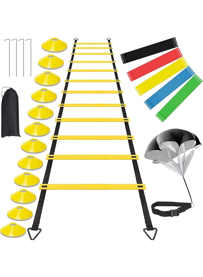 PROMASS 3Clock Agility Ladder Speed Ladder Training Ladder, Adjustable Agility Ladder,Football Ladder, Soccer Ladder Workout, Football Training Kit for Speed Training, Football, Footwork with Carry Bag - Image 1
